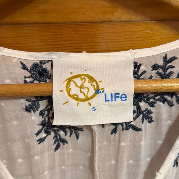 Blue Life Emi Boho White Blue Long Sleeve Blouse Women’s Small - Picture 2 of 6